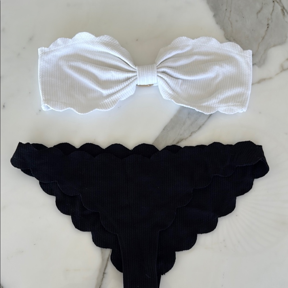 Marysia Scalloped White and Black Bikini Set